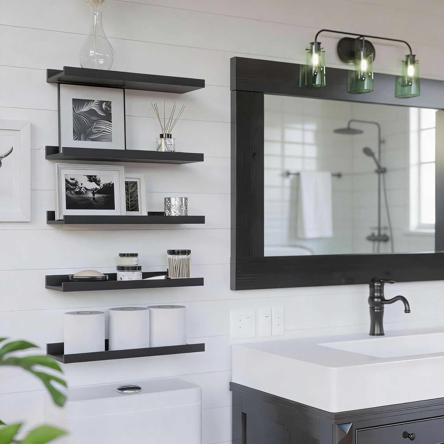 Wall Mounted Floating Shelves with Front Lip – MDF Storage Shelves for Bathroom, Kitchen & Living Room