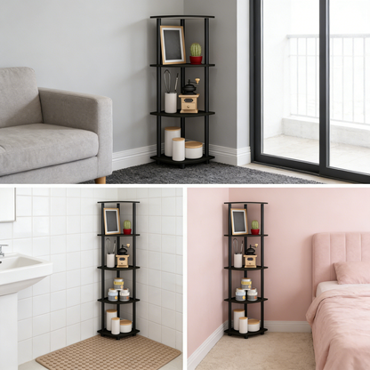 5-Tier Corner Shelf – No-Tool Assembly, Space-Saving Storage Rack for Living Room, Bathroom & Kitchen