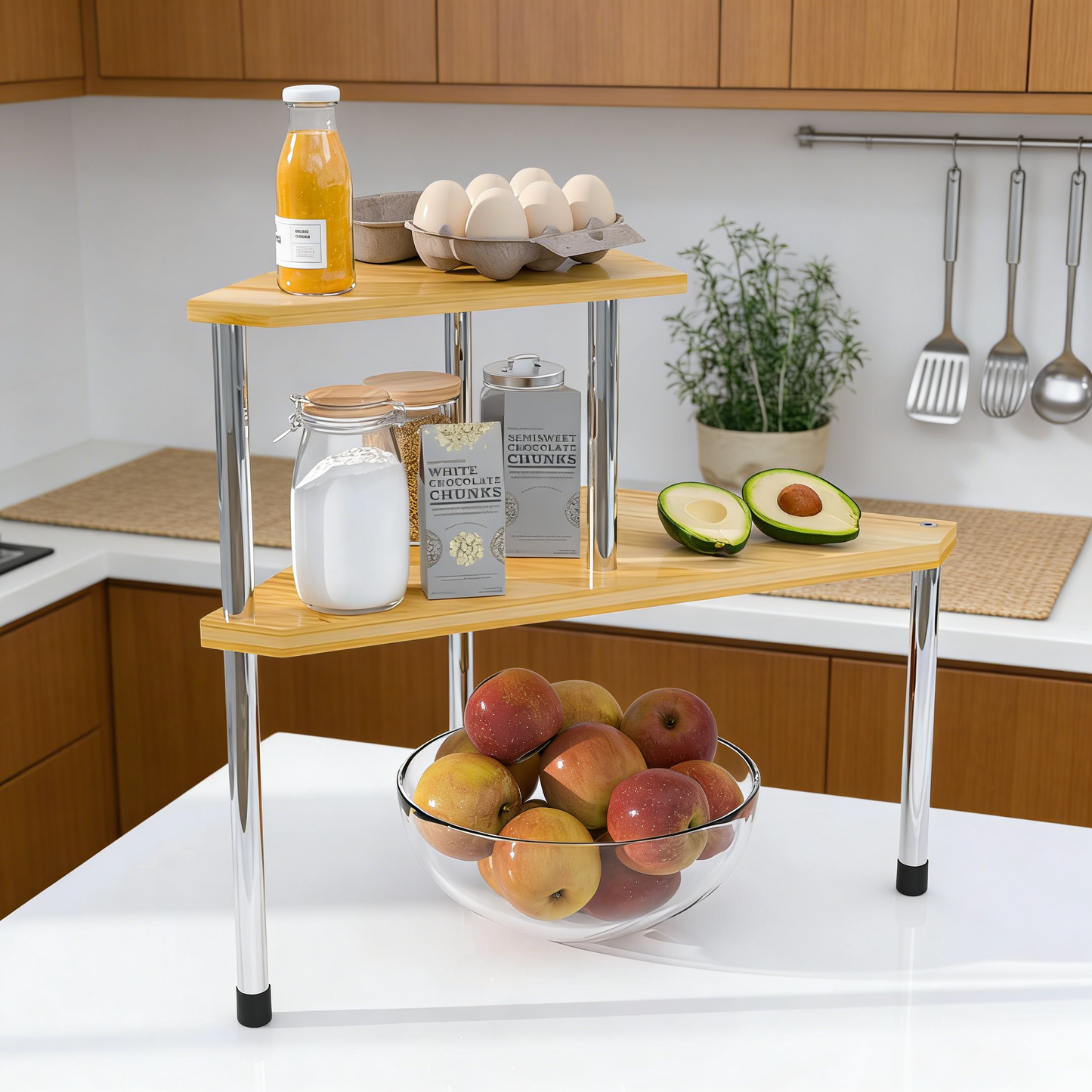 2-Tier Bamboo Corner Shelf – Space-Saving Storage Rack for Bathroom, Kitchen & Countertop