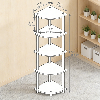 5-Tier Corner Shelf – No-Tool Assembly, Space-Saving Storage Rack for Living Room, Bathroom & Kitchen