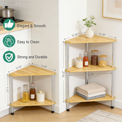 2-Tier Bamboo Corner Shelf – Space-Saving Storage Rack for Bathroom, Kitchen & Countertop