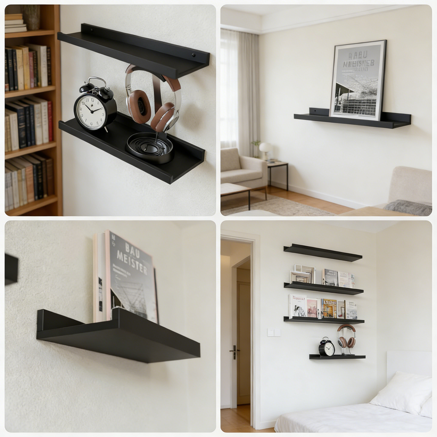Wall Mounted Floating Shelves with Front Lip – MDF Storage Shelves for Bathroom, Kitchen & Living Room
