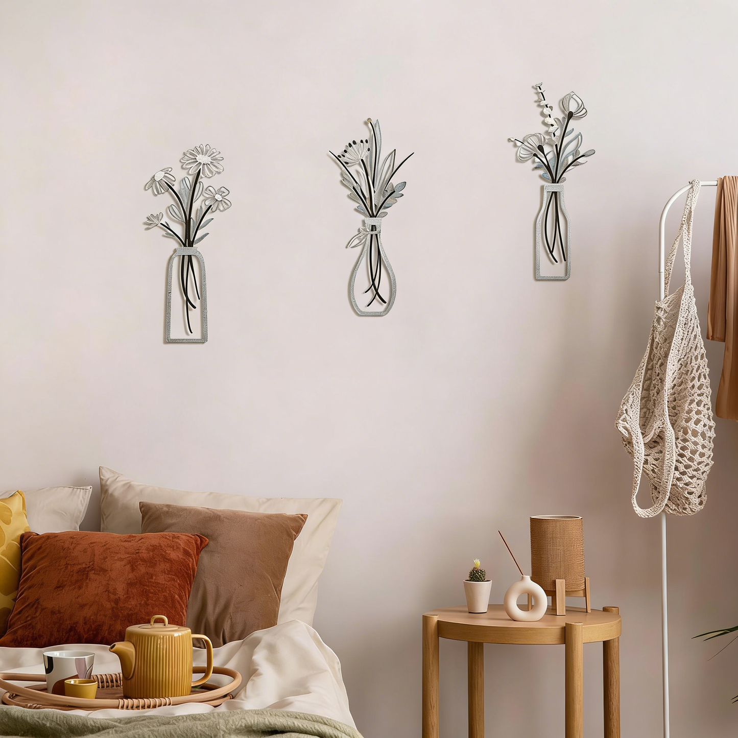 3-Piece 3D Hollow Flower Vase Wall Decor Set – Water-Resistant Minimalist Art for Living Room & Bedroom