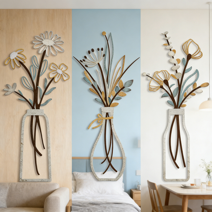 3-Piece 3D Hollow Flower Vase Wall Decor Set – Water-Resistant Minimalist Art for Living Room & Bedroom