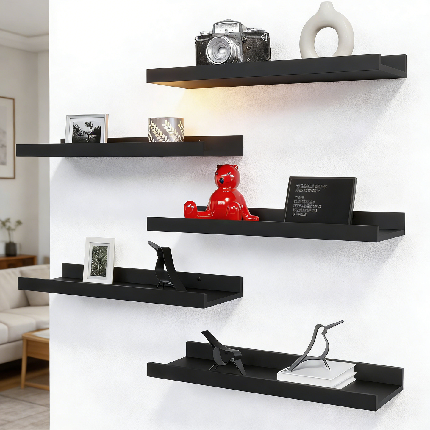 Wall Mounted Floating Shelves with Front Lip – MDF Storage Shelves for Bathroom, Kitchen & Living Room