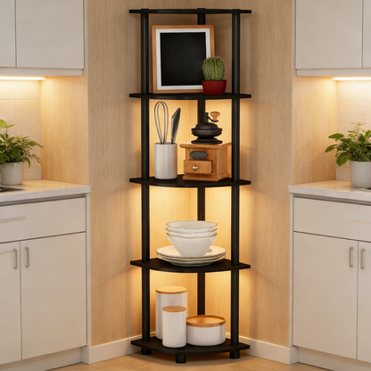 5-Tier Corner Shelf – No-Tool Assembly, Space-Saving Storage Rack for Living Room, Bathroom & Kitchen