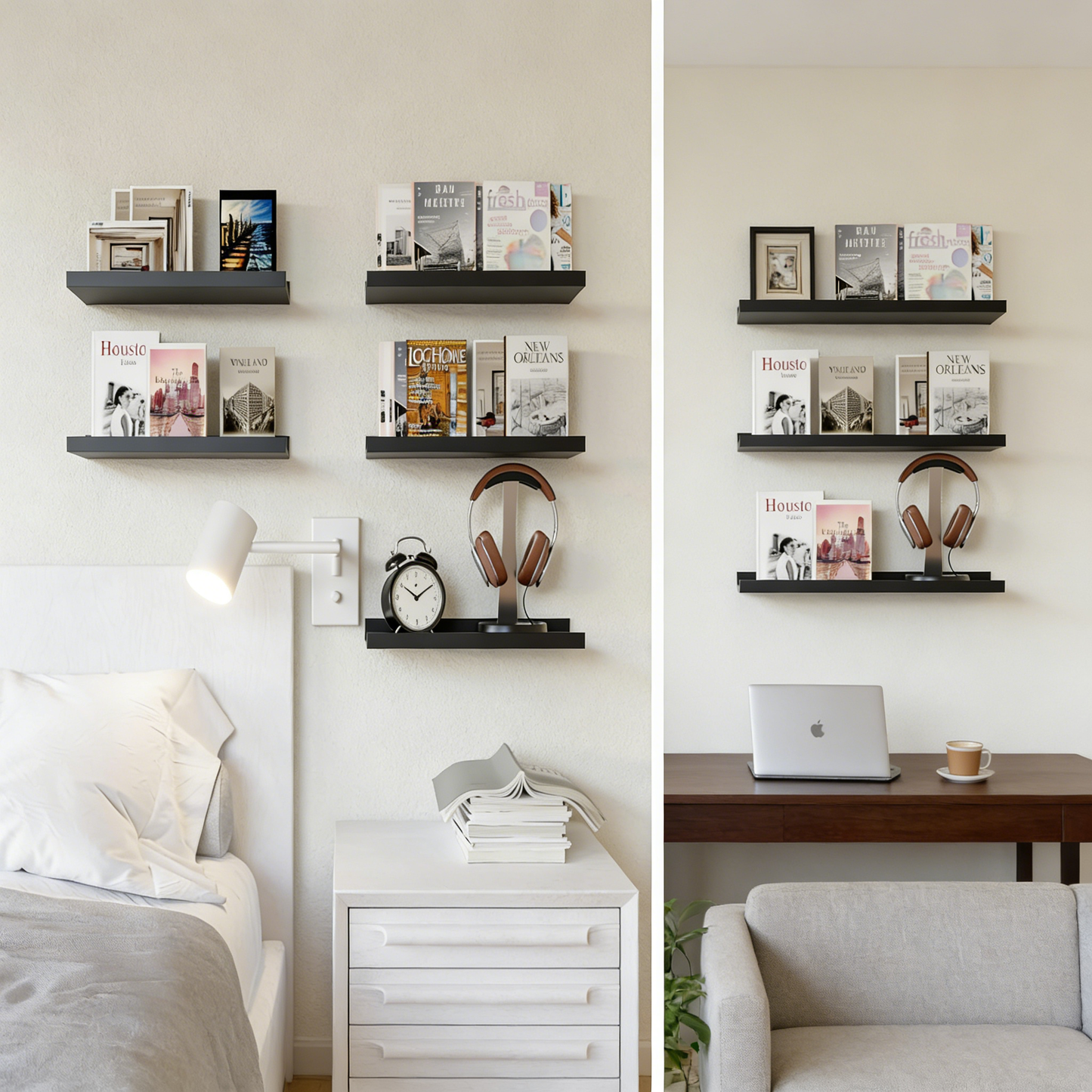 Wall Mounted Floating Shelves with Front Lip – MDF Storage Shelves for Bathroom, Kitchen & Living Room