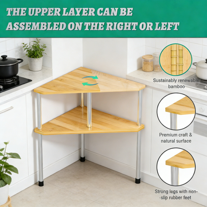 2-Tier Bamboo Corner Shelf – Space-Saving Storage Rack for Bathroom, Kitchen & Countertop