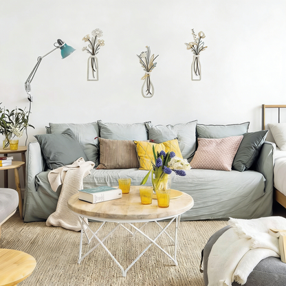 3-Piece 3D Hollow Flower Vase Wall Decor Set – Water-Resistant Minimalist Art for Living Room & Bedroom